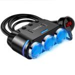YANTU Cigarette Lighter Adapter & Splitter with 150W 3-Sockets & LED Ambient Lighting, Dual USB Fast Charging Car Outlet 12V, Car Cigarette Lighter Socket Plug Extension for Vehicles