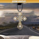 Bling Cross Car Hanging Ornament, Crystal Rhinestone Car Rear View Mirror Charm, Diamond Mirror Pendant, Universal Vehicle Interior Decoration Accessories for Men/Women Present (Gold) - Image 4