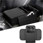 Mandark Car Center Console Armrest Pillow, Leather Memory Foam Auto Arm Rest Box Cover with Storage Bag, Waterproof Automotive Interior Elbow Protector Accessories, Universal Fit (Black)
