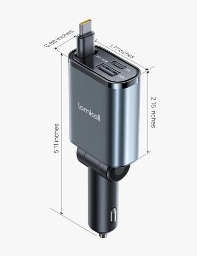 Lamicall Car Charger USB C Compatible with iPhone 17 16 15 Fast Charging [Ultra-Compact, 60% Less Space] 57w Type C Retractable Car Charger Fit Samsung Galaxy S25 S24 Ultra Pixel Android - Image 8