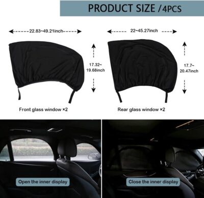 4PCS Car Window Shades with Zipper,Breathable Car Window Cover Baby Window Shades for Car,Camping Essentials Side Window Sun Shade for Privacy Protection Fits Most Cars - Image 2
