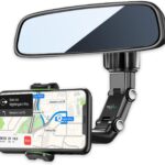 PKYAA Rearview Mirror Phone Mount Holder for Car, 360° Rotating , Multifunctional Mount Phone and GPS Holder Universal Car Phone Holder for All Smartphones