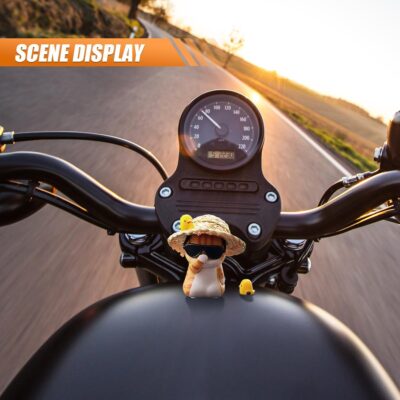 ZIMISI Cute Orange Cat Car Dashboard Decorations, Mini Animal Rear View Mirror Accessories with Kawaii Chicken, Cat Figurines Car Decorations, Cute Automotive Interior Accessories (Straw Hat) - Image 5