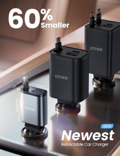 Lamicall Car Charger USB C Compatible with iPhone 17 16 15 Fast Charging [Ultra-Compact, 60% Less Space] 57w Type C Retractable Car Charger Fit Samsung Galaxy S25 S24 Ultra Pixel Android - Image 2