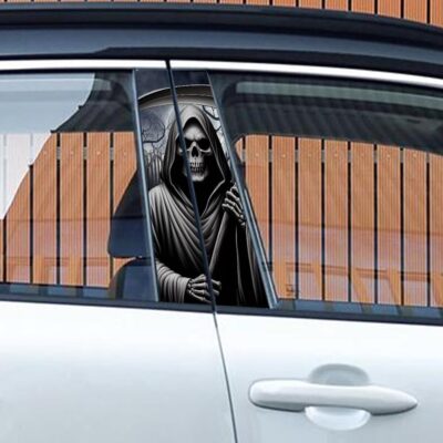 1 Pair Halloween Skull Stickers and Decals, Horror Gothic Skull Skeleton Car Center Pillar Stickers for Cars Window Door Halloween Peeking Sticker Decal 11" x 18.9" (Horror Death) - Image 3