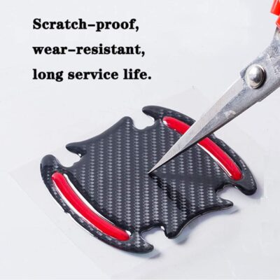 8pcs Universal 3D Carbon Fiber Car Door Handle Paint Scratch Protector Sticker Auto Door Handle Scratch Cover Guard Protective Film Car Outdoor Safety Reflective Strips (Red) - Image 5