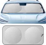 Car Windshield Sun Shade, Foldable Automotive Front Window Heat Blocking Sun Shield, Universal Reflective Vehicle Interior Protective Cover for Car, SUV, Truck (65×36 inch)