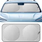 Car Windshield Sun Shade, Foldable Automotive Front Window Heat Blocking Sun Shield, Universal Reflective Vehicle Interior Protective Cover for Car, SUV, Truck (65×36 inch)