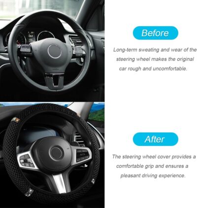 Bling Car Steering Wheel Cover, 15 Inch Crystal Rhinestones Elastic Stretch Breathable Vehicle Steering Wheel Protector for Women Girls, Universal Auto Interior Accessories (Black) - Image 6