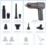 Car Vacuum Portable Cordless, 21000PA 4 in 1 Suck/Blow/Pump/Charger 120W Handheld Car Vacuum Cleaner and Air Duster, Brushless Motor Multi-Nozzles for Home Office Grey - Image 8