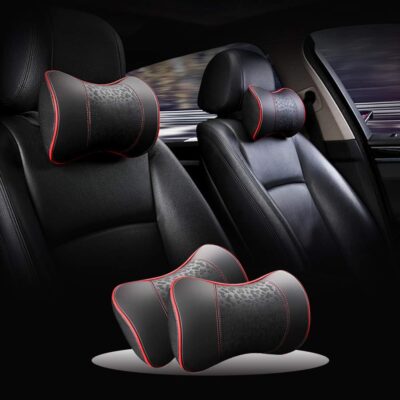 Car Leather Neck Pillows, Neck Rest Cushions,100% Memory Foam Cervical Support, Comfortable Travel car Seats and Home Office Soft Pillows, Red a Set (2 pcs) - Image 2