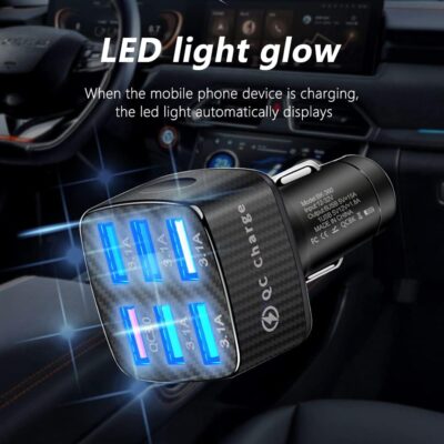 Fast Charging 6 Ports Car Phone Charger Adapter,QC3.0/3.1A Type Smart Shunt Cigarette Lighter USB Charger Compatible with iPhone 14 13 12,S22 S21 S20,iPad Pro& All Mobil Phone (Black) - Image 2