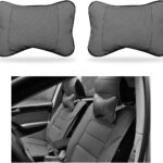 2PCS Car Neck Pillow, Soft Leather Headrest Pillow for Car Support Neck, Breathable Ergonomic Neck Support Relief Cushion for Driving with Adjustable Strap, Universal Car Accessories (Gray)