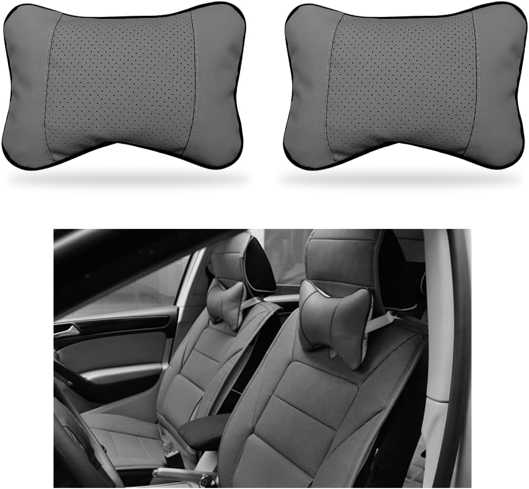 61KGzHJqAGL._AC_SL1200_.jpg 2PCS Car Neck Pillow, Soft Leather Headrest Pillow for Car Support Neck, Breathable Ergonomic Neck Support Relief Cushion for Driving with Adjustable Strap, Universal Car Accessories (Gray) - Image 1