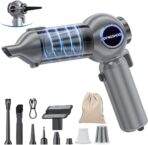 Handheld Car Vacuum Portable Cordless（Equipped with a one-touch window breaker and seatbelt cutter)25000Pa High-Power Suction Hand held Vacuum Cleaner & Air Duster for Car Cleaning (（silver gray）)