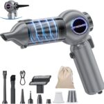 Handheld Car Vacuum Portable Cordless（Equipped with a one-touch window breaker and seatbelt cutter)25000Pa High-Power Suction Hand held Vacuum Cleaner & Air Duster for Car Cleaning (（silver gray）)