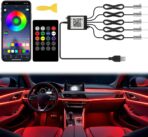 Car LED Interior Strip Lights, TEKSHINNY RGB Car Interior LED Light Wireless APP and Remote Control, 5 in 1 Ambient Lighting Kit with 236 Inches Fiber Optic, EL Wire Lights for Car Inside