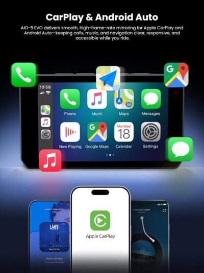 CHIGEE AIO-5 EVO Motorcycle Smart Riding System, Wireless CarPlay & Android Auto, Dual 1080P Front & Rear Dash Cam, Blind Spot Detection (BSD), 5" Waterproof Display, Parking Mode - Image 2