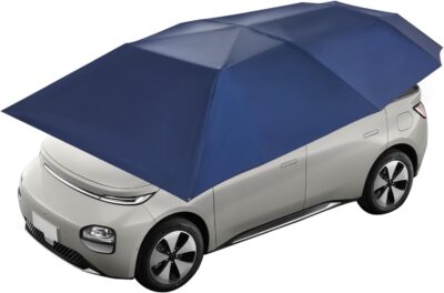 Car Sun Shade Umbrella Cover Tent, UV/Tear/Water-Resistant, 15x7.5ft Car Awning Cover for Outdoor Parking, Portable Foldable & Easy Install for SUV Sedan, Windproof & Anti-Theft, Navy Blue - Image 2
