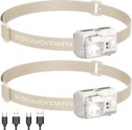 Led Headlamp Rechargeable, Super Bright Headlight Flashlight with Red Light, Motion Sensor Head Lights for Forehead, Waterproof Lightweight for Adults, Outdoors, Camping, Running