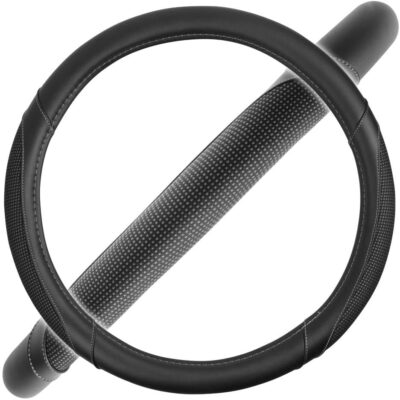 Motor Trend White Steering Wheel Cover - Dotted Comfort Polyester Grip on Stitched Synthetic Leather, White/Black - Image 2