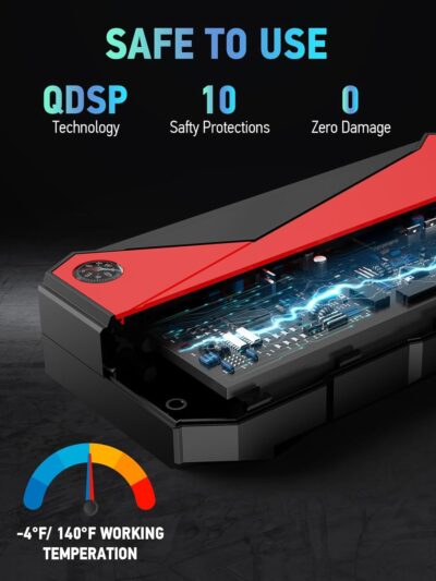 DBPOWER Peak 3000A 18000mAh Portable Car Jump Starter (up to 8.0L Gas, 6.0L Diesel Engine) Battery Booster with Smart Charging Port, Compass, LCD Screen and LED Light (Black/Red) - Image 7