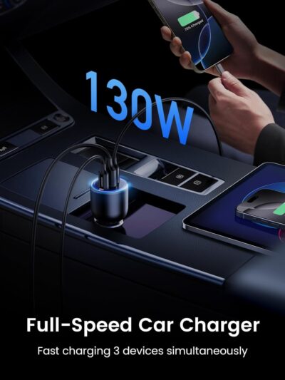 UGREEN 130W USB C Car Charger, PD 100W +PD 30W Type C Car Charger Adapter Compatible with iPhone 17/17 Air/17 Pro/17 Pro Max/16/15/14/13/12 Series, Galaxy S24 S23 Ultra, iPad, MacBook, and More - Image 3