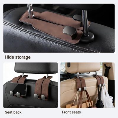 Car Seat Headrest Hooks for Purses and Bags, 2026 New Car Purse Hook Seat Back Hanger Storage Organizer, Leather Purse Hook for Car (Gray 2pcs) - Image 4