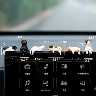 Cat Car Dashboard Decor Rear View Mirror Accessories, Set of 6 Mini Cats Cute Car Decorations Interior, Computer Monitor Figurines for Women Girl - Image 2