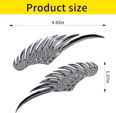 1 Pair Silver Car Angel Wings Sticker, Hawk Eagle Wings Automobile Emblem,4.92in*1.37 * 0.39in 3D Metal Stereo Wing Sticker, Suitable for Most Cars Models (Silvery) - Image 2