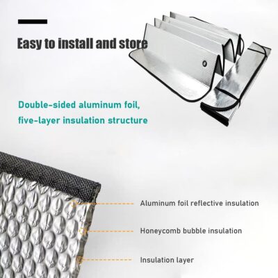 Car Windshield Sun Shade, 55.1"×27.5" Foldable Front Window Shade Protect Your Car from Sun Heat & Glare Best UV Ray, Auto Windscreen Sun Blocker Shield with 2 Side Window Shades - Image 3