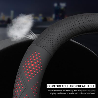 Car Steering Wheel Cover, Anti-Slip Breathable Leather Automotive Steering Wheel Protector, Soft Comfortable Vehicle Interior Protective Accessories, Universal for RV, SUV, Truck (Black) - Image 4