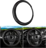 BESULEN Car Steering Wheel Cover, Anti-Slip Breathable Auto Steering Wheel Protector for Women Men, Leather Carbon Fiber Vehicle Interior Accessories, 15 Inch Universal for SUV, Truck, RV（Black）