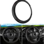 BESULEN Car Steering Wheel Cover, Anti-Slip Breathable Auto Steering Wheel Protector for Women Men, Leather Carbon Fiber Vehicle Interior Accessories, 15 Inch Universal for SUV, Truck, RV（Black）