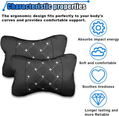 2PCS Car Neck Pillow, Breathable Car Head Neck Rest Cushion, Soft Pillow for Relieving Stiffness, Comfort Car Seat Neck Support Pillow (Black/White) - Image 3