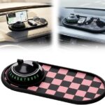 Multifunction Car Anti-Slip Mat, Car Dashboard Mat 360° Rotating, Adjustable Phone Holder with Hidden Parking Number Plate for Phone, Sunglasses and Keys (Style D)