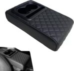 Car Center Console Armrest, Leather Memory Foam Armrest Cushion with Cup Holder & Phone Holder, 13.8" x 8.3" Car Arm Rest Support Pad, Universal for Most Vehicles (Black)