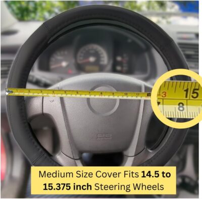 Steering Wheel Cover, Black, Real Genuine Leather, 15 inch, for Men and Women, Universal, Stretch On, Heat Resistant, Stays Cool, Non-Slip, HANWOLF - Image 6
