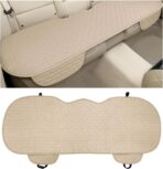 KVAEY Linen Back Car Seat Cover, Anti-Slip Long Bottom Rear Seat Cover Protector with Storage Pockets, Breathable Linen Rear Bench Seat Protector Cushion Pad for Most Vehicles (Beige, Back)