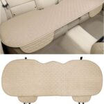 KVAEY Linen Back Car Seat Cover, Anti-Slip Long Bottom Rear Seat Cover Protector with Storage Pockets, Breathable Linen Rear Bench Seat Protector Cushion Pad for Most Vehicles (Beige, Back)