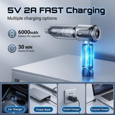 Handheld Vacuum Cleaner, 22000Pa Powerful Car Vacuum Cleaner Cordless, Lightweight Mini Car Hoover, Rechargeable Portable Air Duster for Car, Home, Kitchen - Image 3