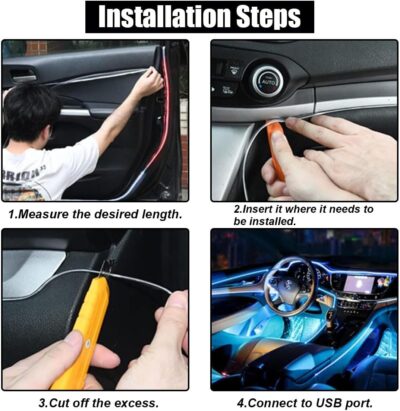 EL Wire Interior Car LED Strip Lights, USB Car Neon Light Strip with Sewing Edge, 16FT Neon Light 5V with Fuse Protection, Electroluminescent Car Indoor Decorations (Blue) - Image 6