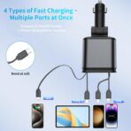 MLVOC 66W Retractable Car Charger with Starlight Projection, 4-in-1 Fast Charging Car Adapter with USB-C & Lightning Cables, Dual Ports, Adjustable Plug for iPhone, Android, Road Trips(Black) - Image 3