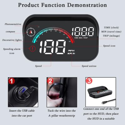 Car Heads up Display for Audi S3 S4 S6 S8 V8 Long RS 3 Fox 5000 Sedan, Digital HUD Speedometer with Real-Time Speed Display, USB Cable Plug and Play, Windshield Projector - Image 3