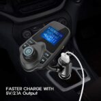 Nulaxy Bluetooth Car FM Transmitter Audio Adapter Receiver Wireless Handsfree Voltmeter Car Kit TF Card AUX 1.44 Display - KM18 Black Matte - Image 3