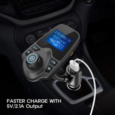 Nulaxy Bluetooth Car FM Transmitter Audio Adapter Receiver Wireless Handsfree Voltmeter Car Kit TF Card AUX 1.44 Display - KM18 Black Matte - Image 3