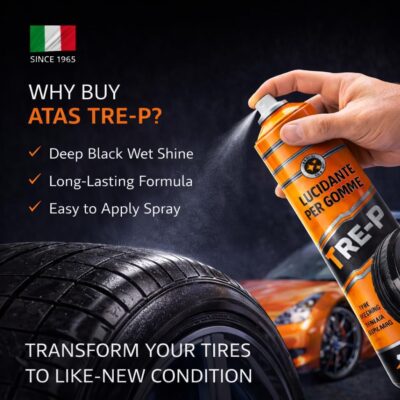 ATAS Italian Tire Shine Spray – Long-Lasting Shine, Deep Black Gloss, Professional Tire Dressing, 13.5 fl oz,3-in-1 Revive, Protect & Polish Cleaner - Image 4