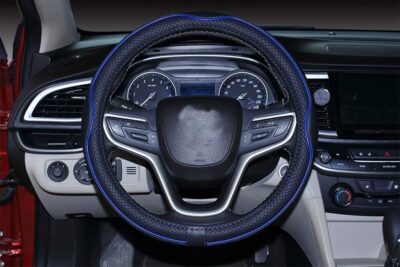 Mayco Bell Small Size Steering Wheel Cover Anti-Slip,Safety,Soft,Breathable,Durable,Full Surround,Comfortable Grip Microfiber Leather (14-14.25 inch,Black Dark Blue) - Image 5
