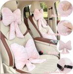 LYFJMUS 4 Pack Plush Bow Car Headrest Pillow and Lumbar Support Pillow Soft Butterfly Car Neck Pillows for Driving Cars Decor (Pink) - Image 2