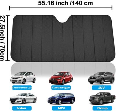 Big Hippo Front Car Sun Shade Windshield, Jumbo/Standard Sunshade Keeps Vehicle Cool UV Ray Sun Visor Protector Sunshades - Easy to Use Folding Sun Shade - Silver/Black Sides(Size: 55.16 X 27.5inch) - Image 2